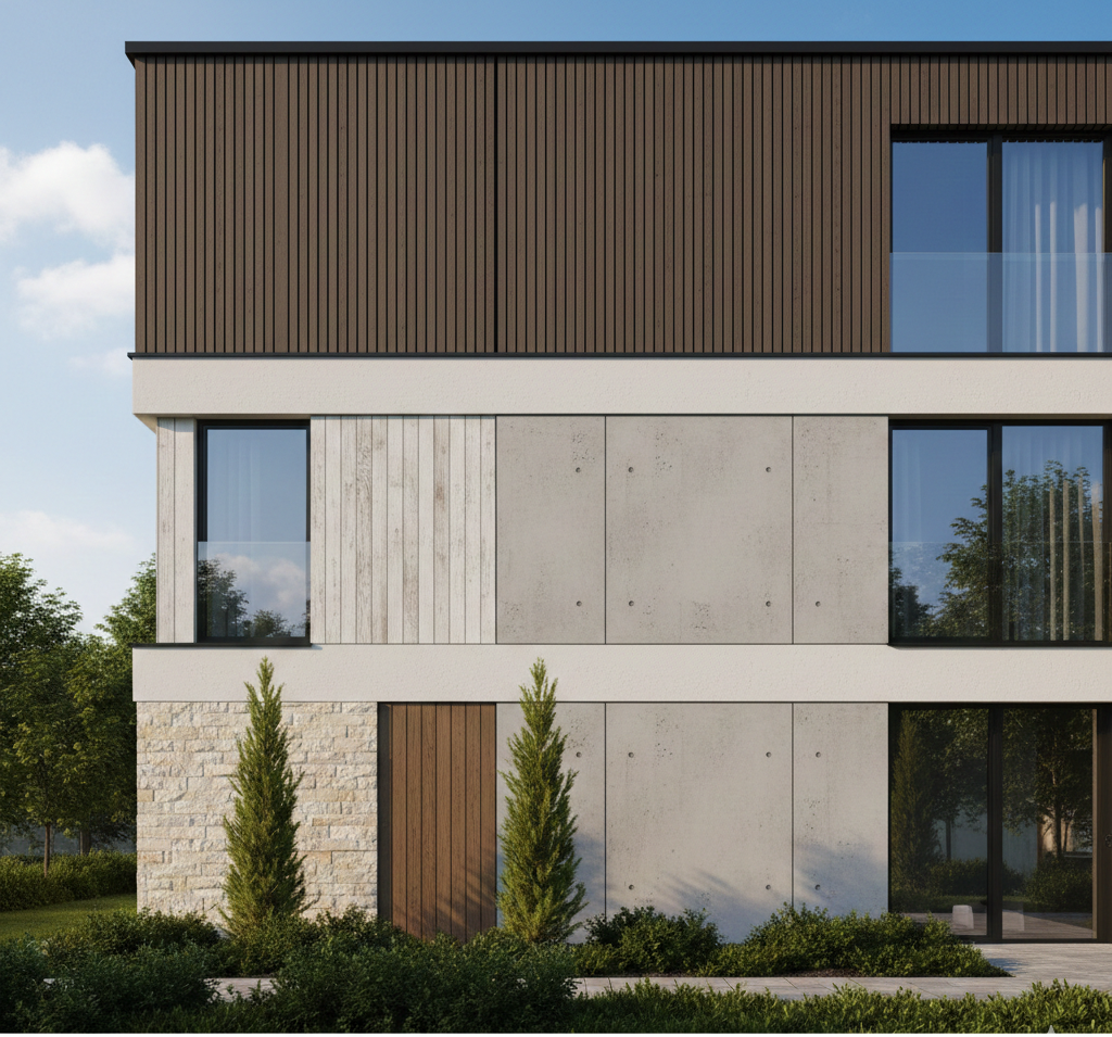 Trendy elewacyjne 2026- lamele, panele, deski i beton architektoniczny od Greinplast